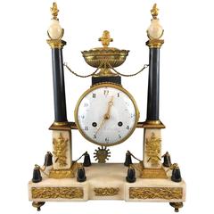 Antique French Dautel Gilt Bronze and Marble Portico / Mantle Clock, 18th Century