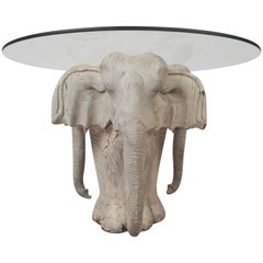 Mid-Century Modern Primitive Carved Wood Elephant Coffee Table
