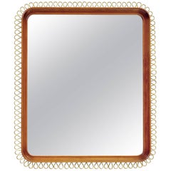 Scandinavian Modern Mahogany Mirror with Polished Brass Trim