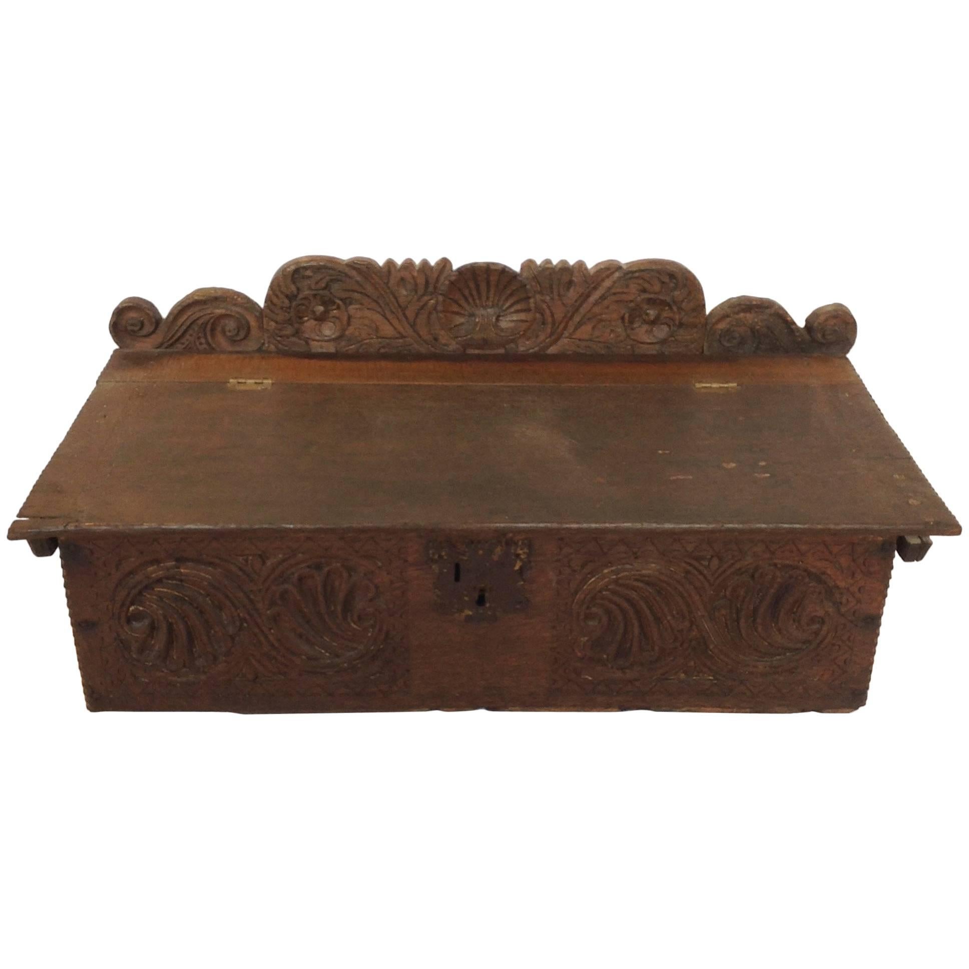 English Oak Bible Box, 17th Century For Sale