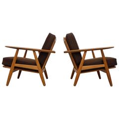 Hans J. Wegner GE 240 Oak Cigar Easy Lounge Chairs, 1950s