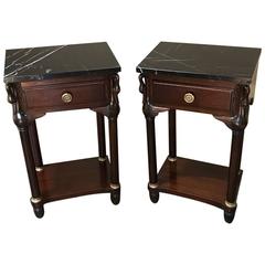 Pair of 19th Century Second Empire Mahogany Marble-Top Nightstands