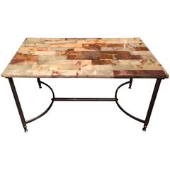 Antique French Brass Coffee Table with a Marble Top, Early 20th Century