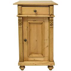 Antique 19th Century European Pine Nightstand with Carved Appliques and Fluted Pilasters