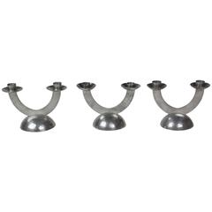 Set of Three Hand-Hammered Pewter Candelabra by Karl Raichle 3