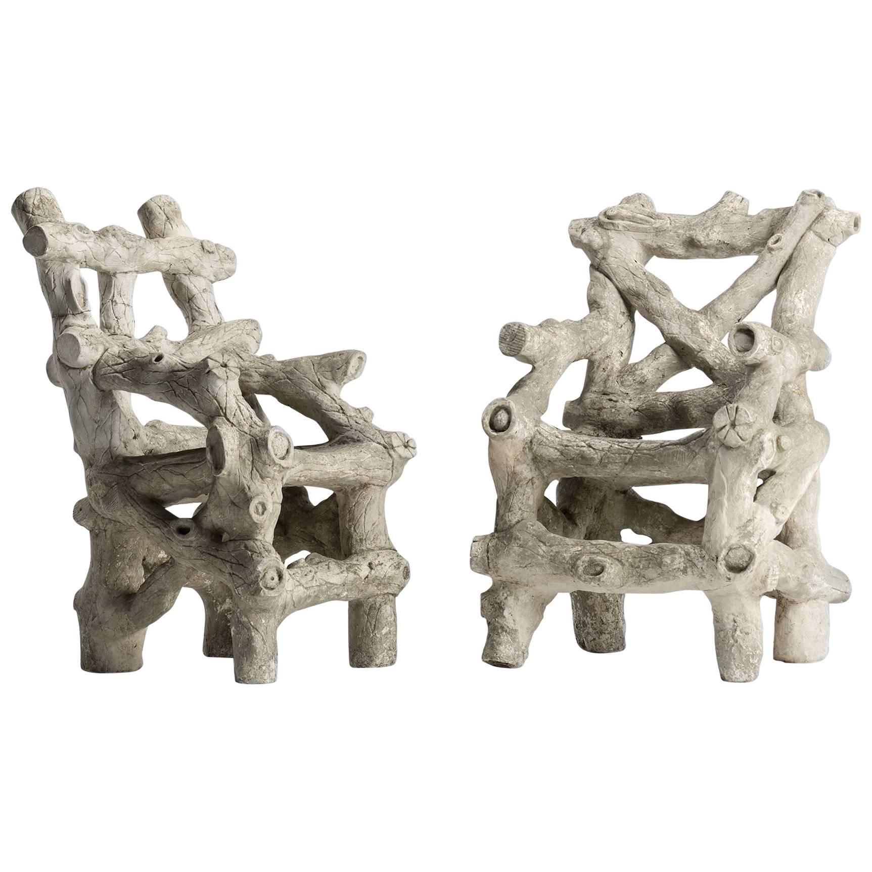 Pair of Cast Concrete Faux Bois Armchairs