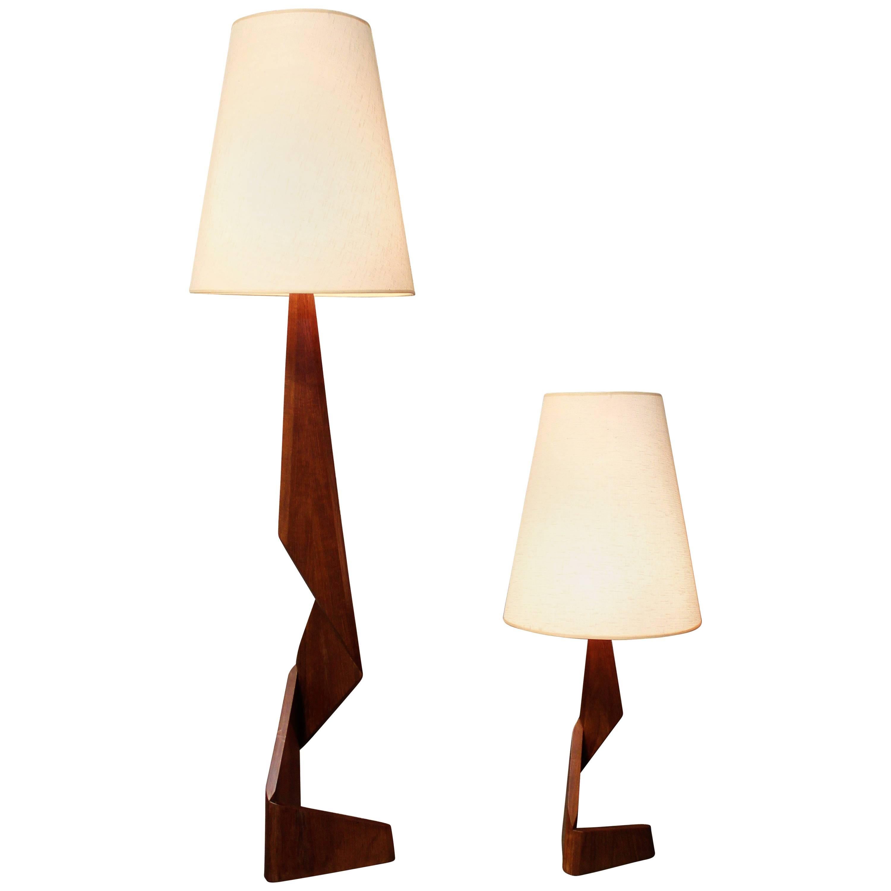 Two Danish Teak Sculptural Floor and Table Lamps