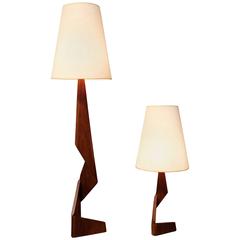 Two Danish Teak Sculptural Floor and Table Lamps