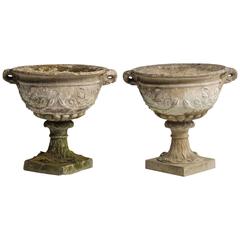 Vintage Pair of Concrete Bowl Urns, circa 1960