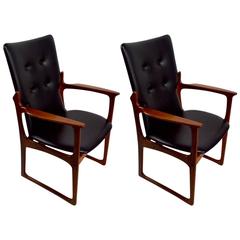 Pair of Teak and Vinyl Armchairs by Art Furn of Denmark