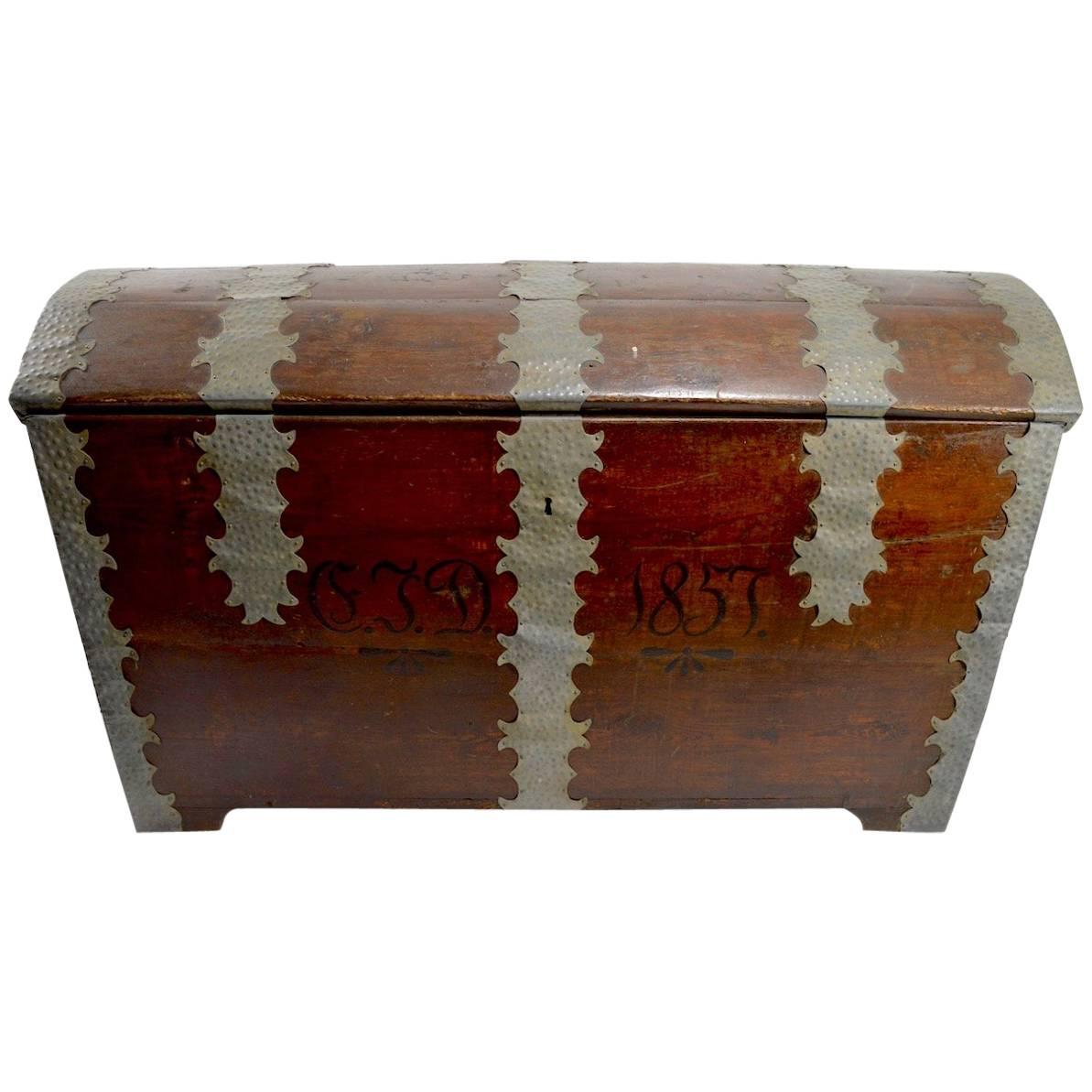 Large Dome Top Trunk, Dated 1857 For Sale
