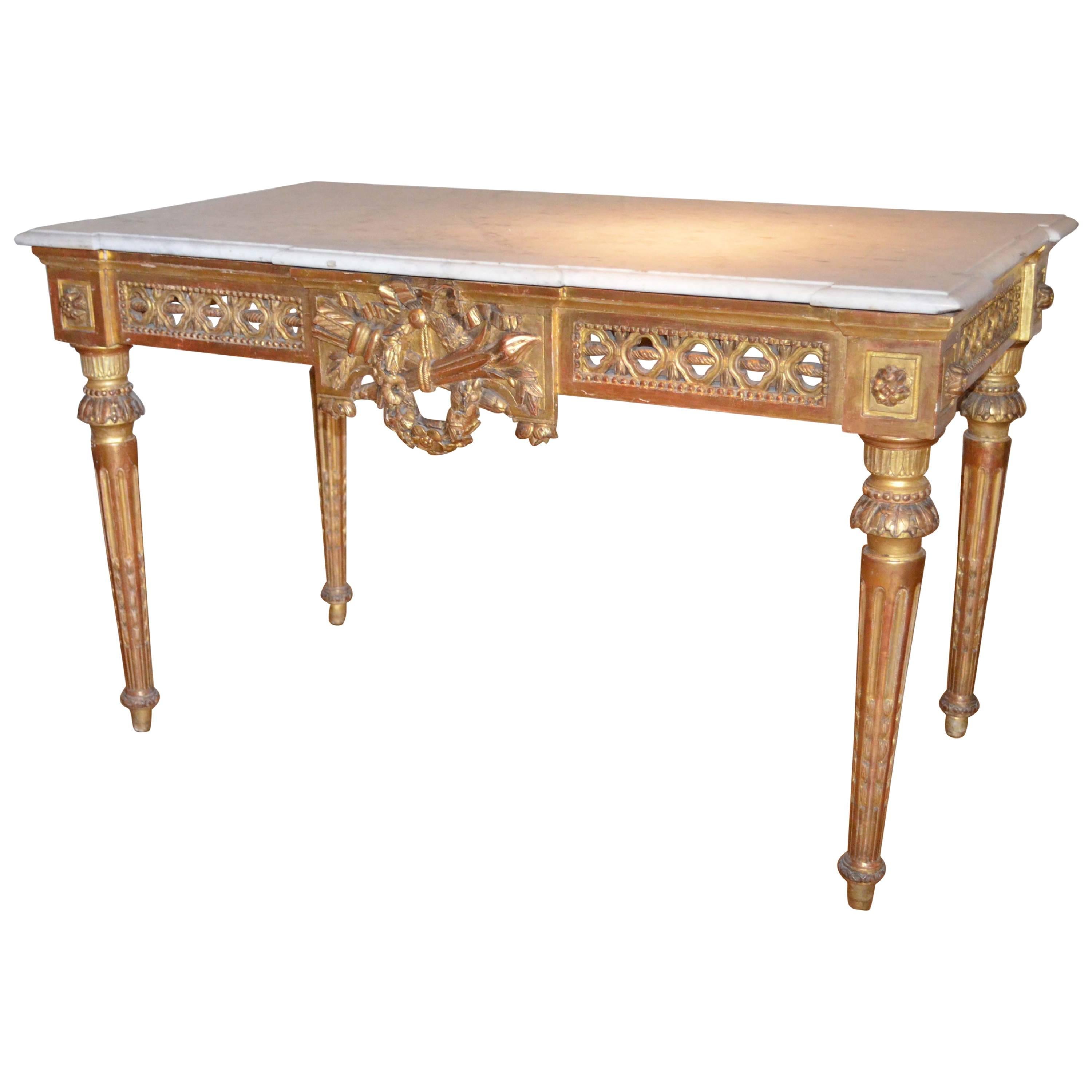 Freestanding Russian Giltwood Louis XVI Table with a Marble Top For Sale