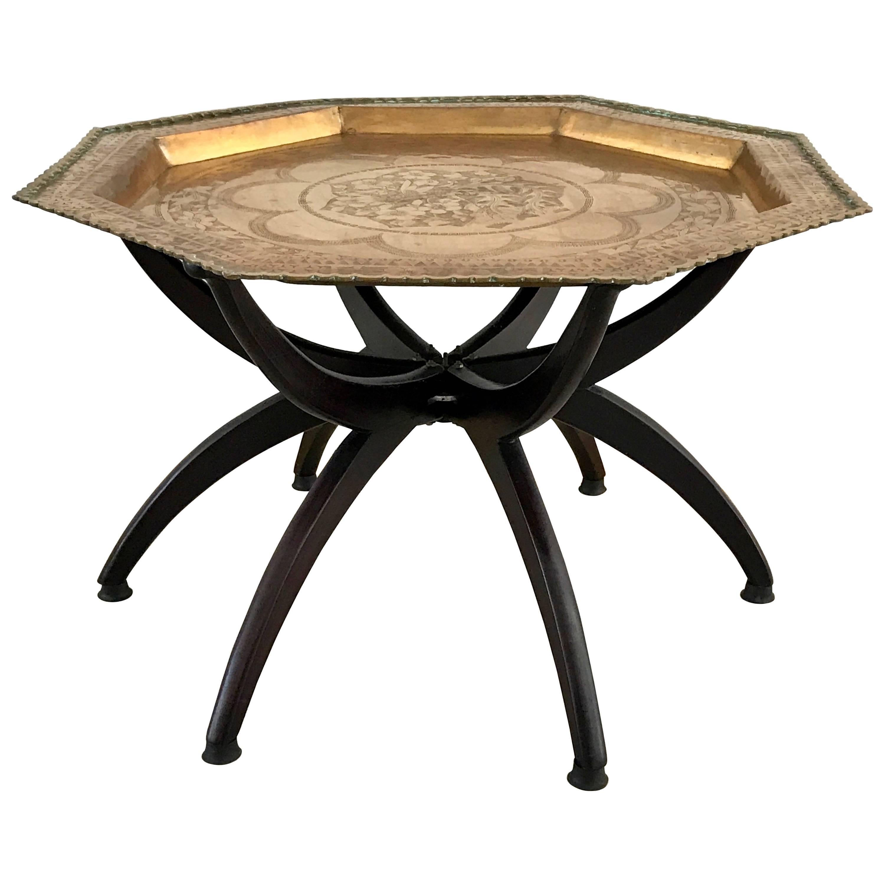 Mid-Century Brass Tray Table with Spider Leg Base, Hong Kong, 1950's