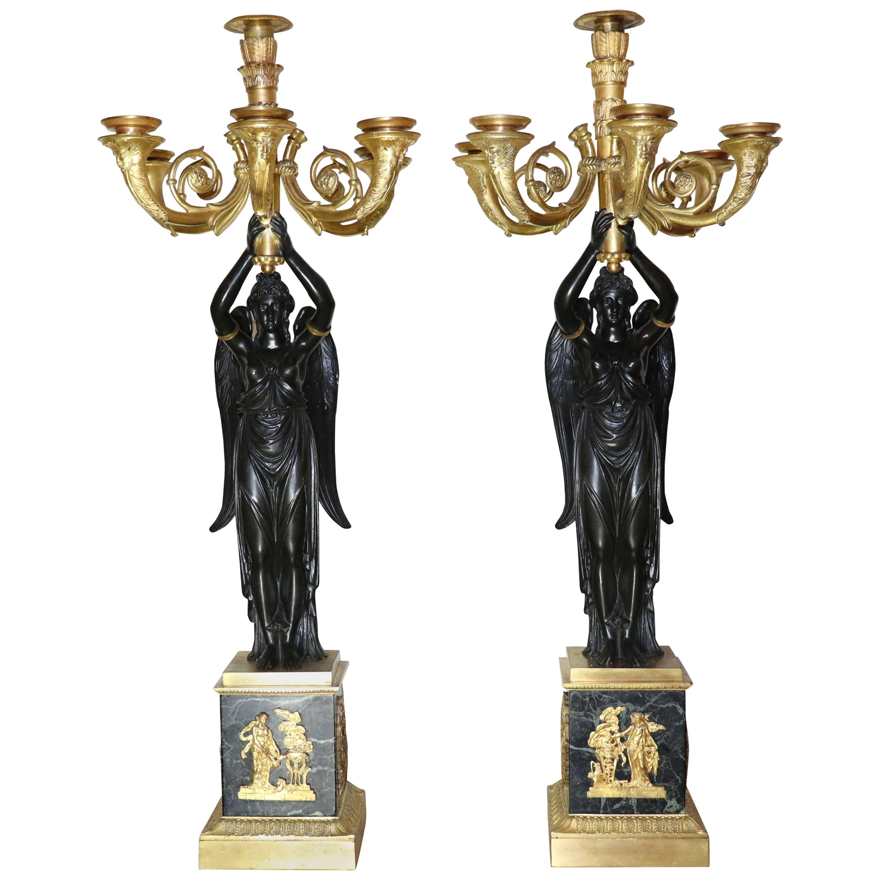Pair of Empire Gilt Bronze Candelabra Attributed to Pierre Victor Ledure For Sale