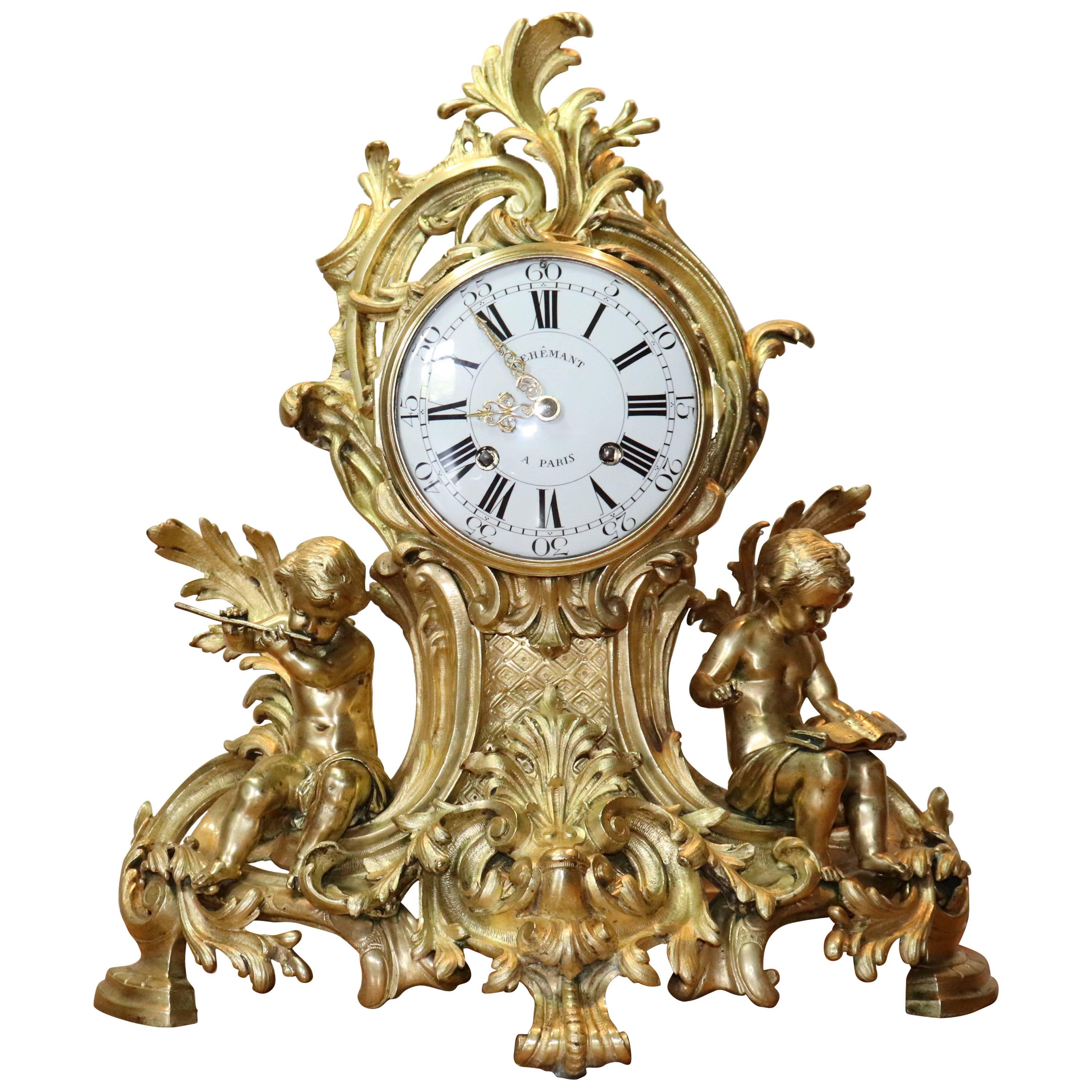 Rococo Gilt Bronze Mantle Clock Dehemant / Duplessis For Sale