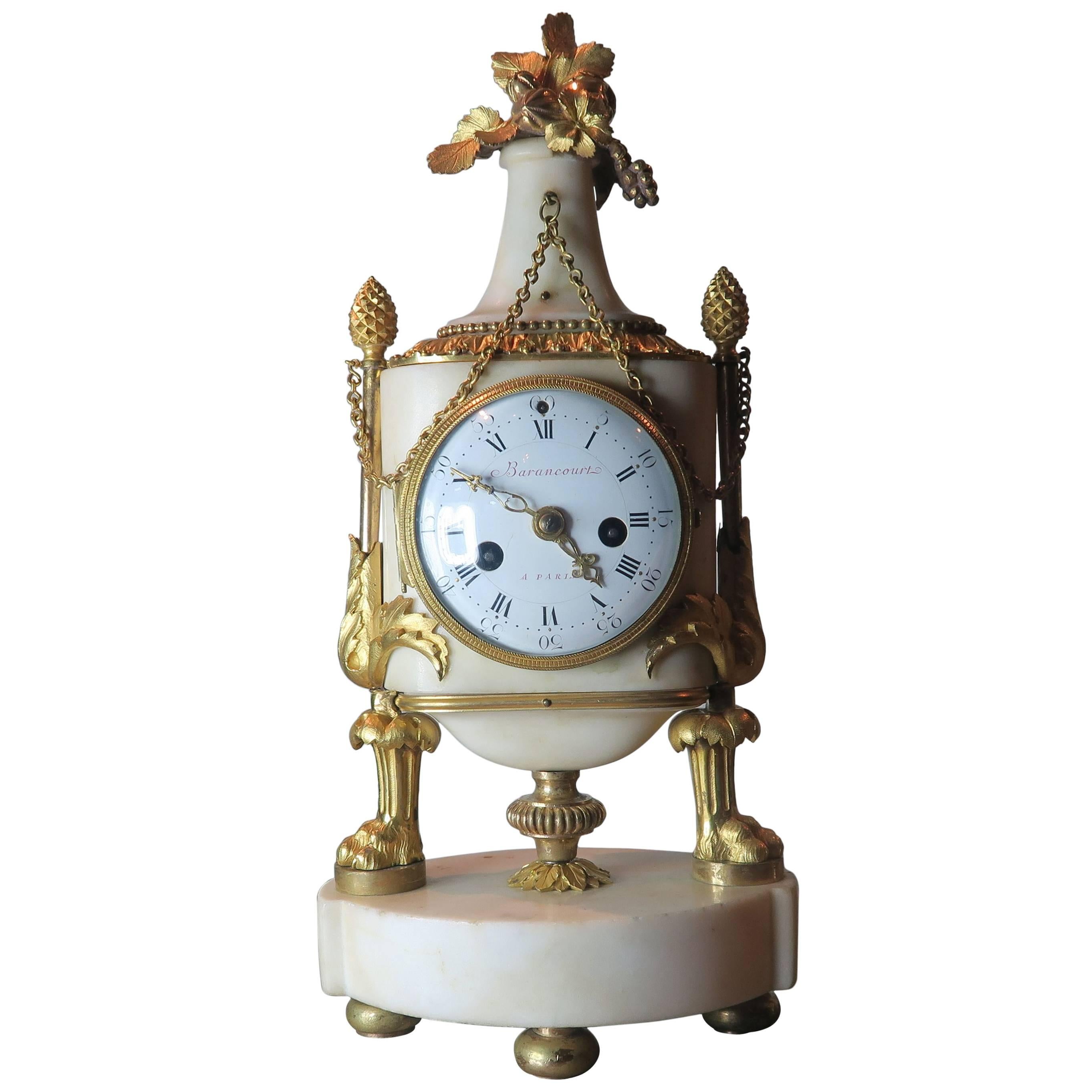 Louis XVI Giltbronze and Marble Clock Signed Barancourt a Paris For Sale
