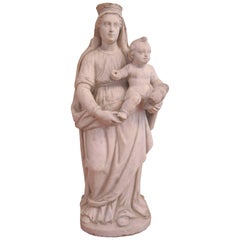 Late Gothic 14th Century Marble Figure of Madonna with Child