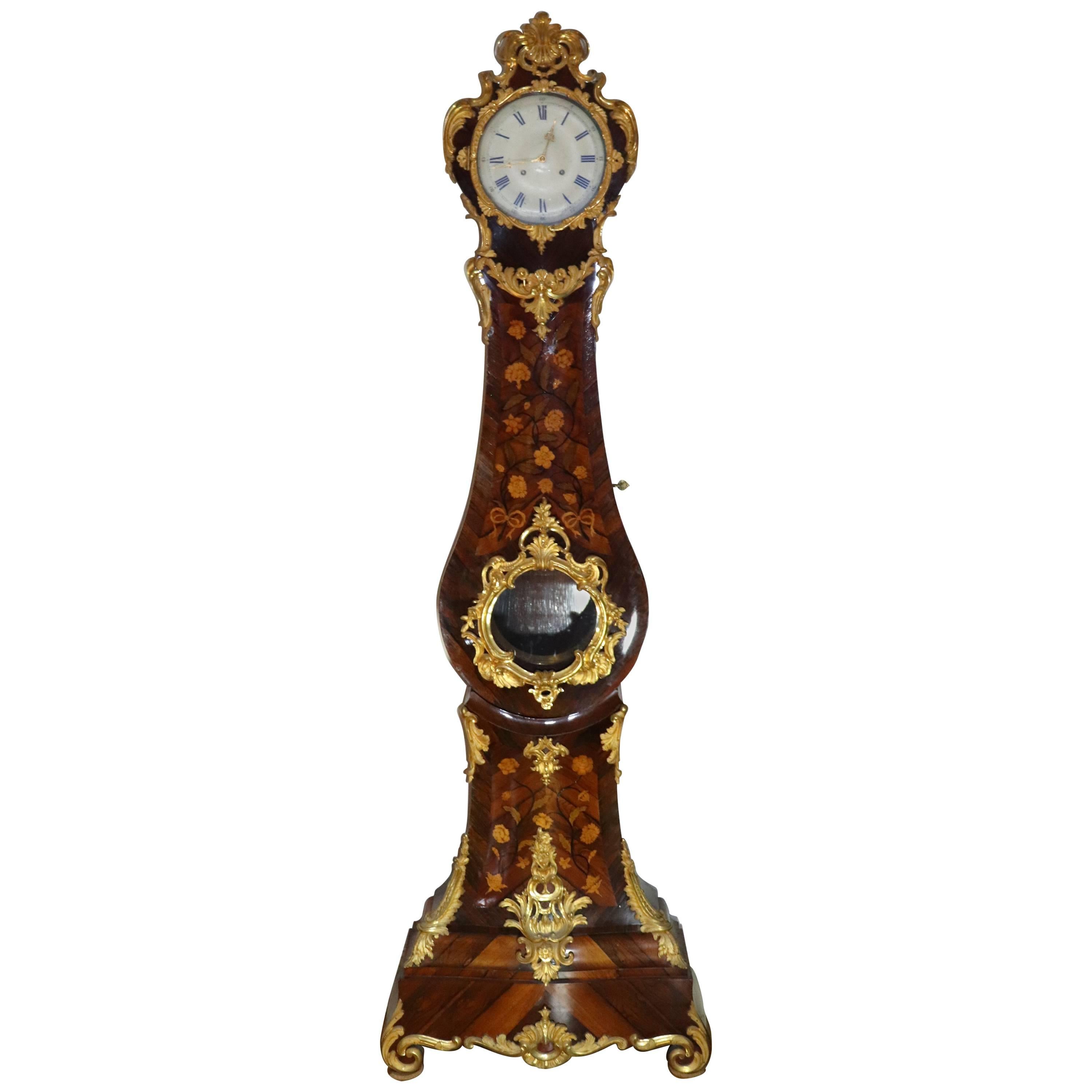 Longcase Gilt Bronze Inlay Clock Middle of 19th Century Linderot Stockholm For Sale
