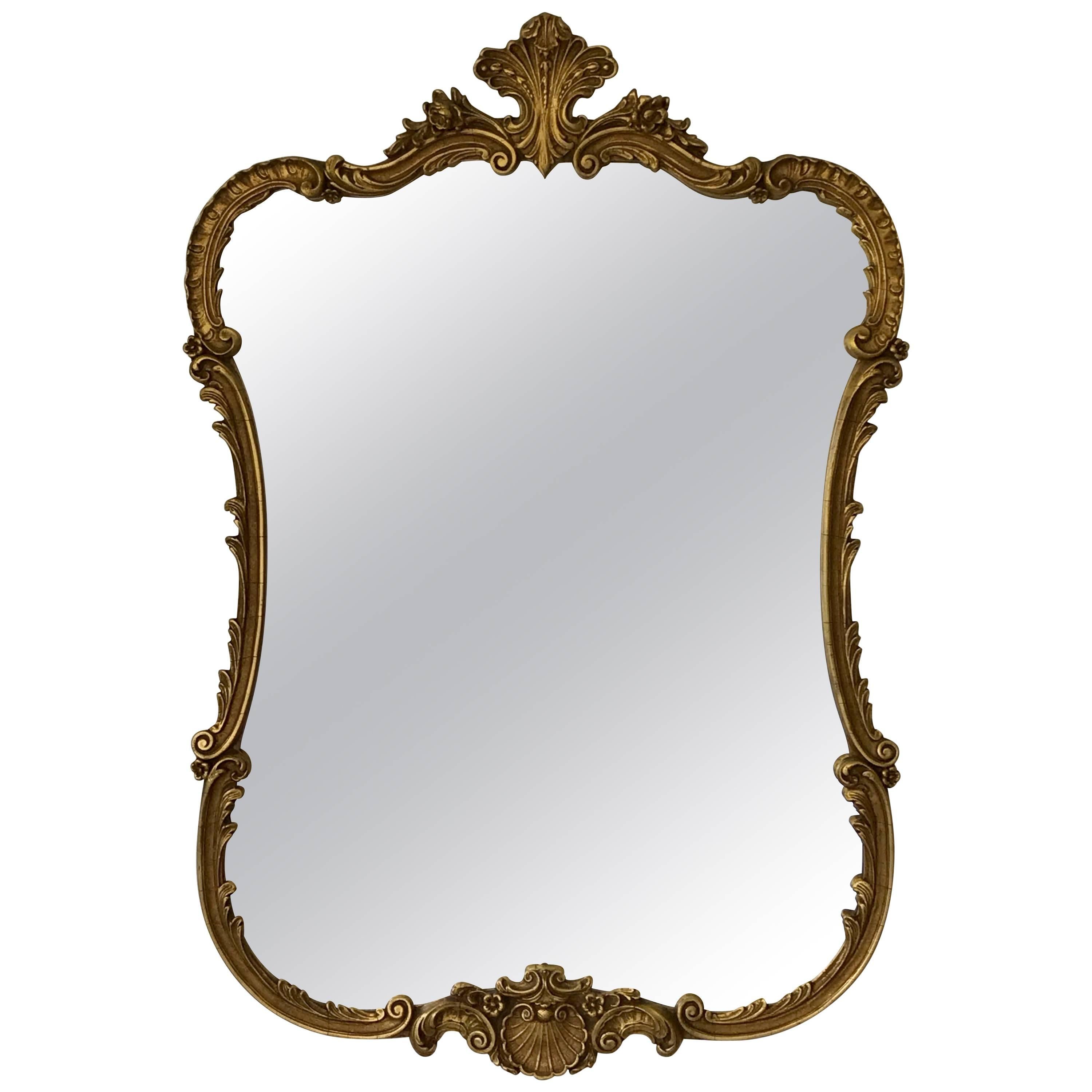 Hollywood Regency Style Baroque Gold Giltwood Mirror, 1950's