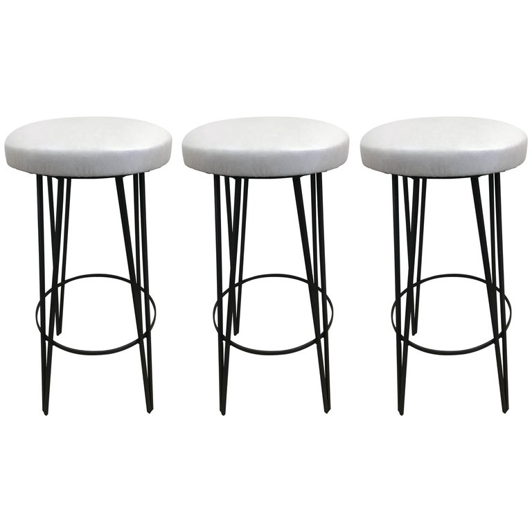 Three Vintage Wrought Iron Stools For Sale at 1stdibs