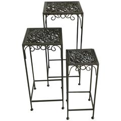 Decorative Regency Style Cast Iron Patio Garden Nesting Tables, 1960
s