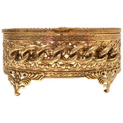 Hollywood Regency Italian 22 Karat Gold Gilt and Glass Oval Footed Box