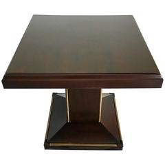 Walnut Flip Top Centre Game Table with Bronze Detailing on Base and Pedestal
