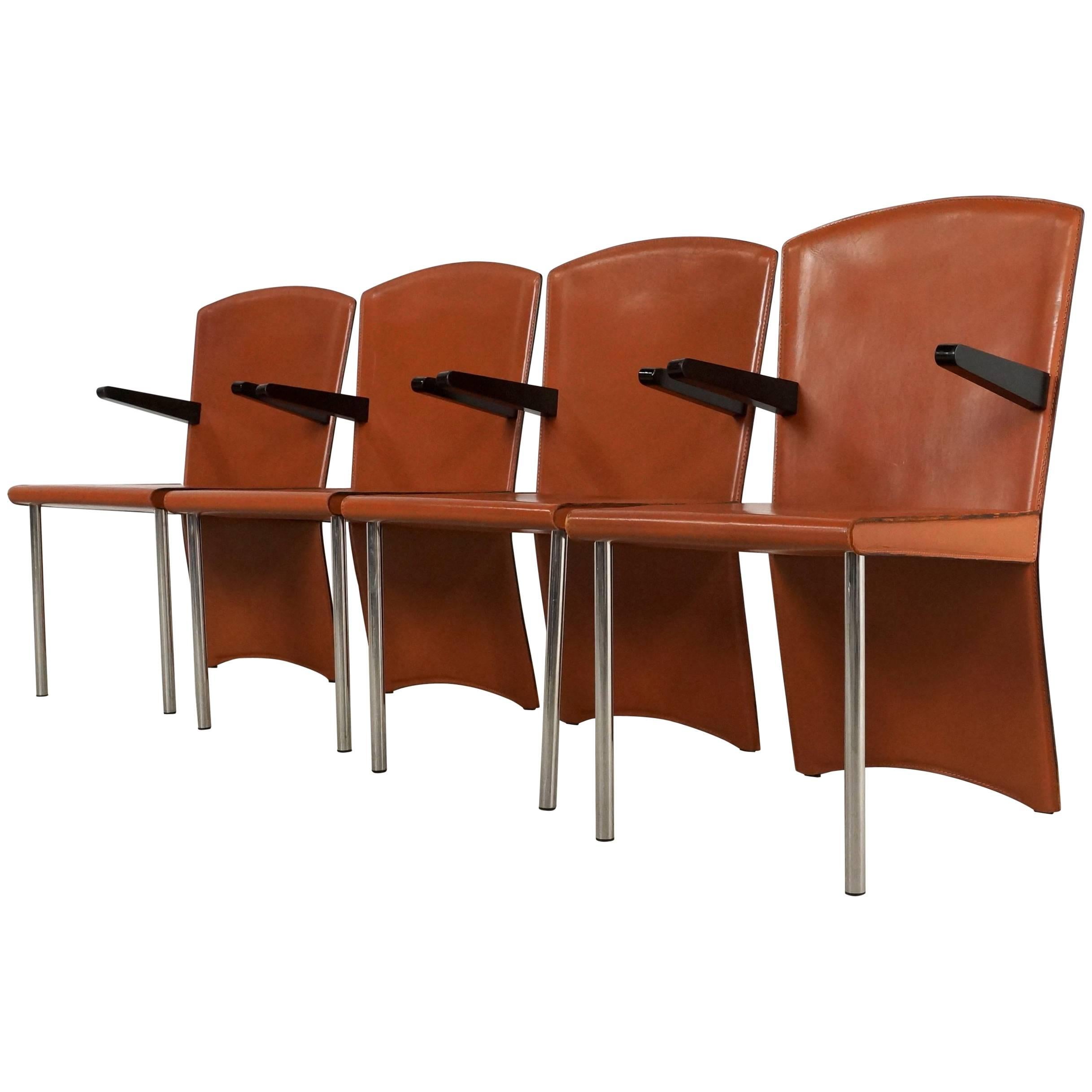 Cognac Leather Dining Chairs by Andrea Branzi for Zanotta, 1980s