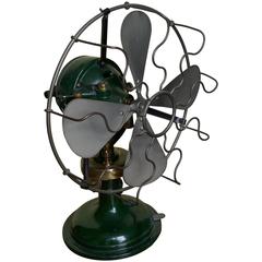 Dark Green 1920s Art Deco Electric Fan, Industrial Antique