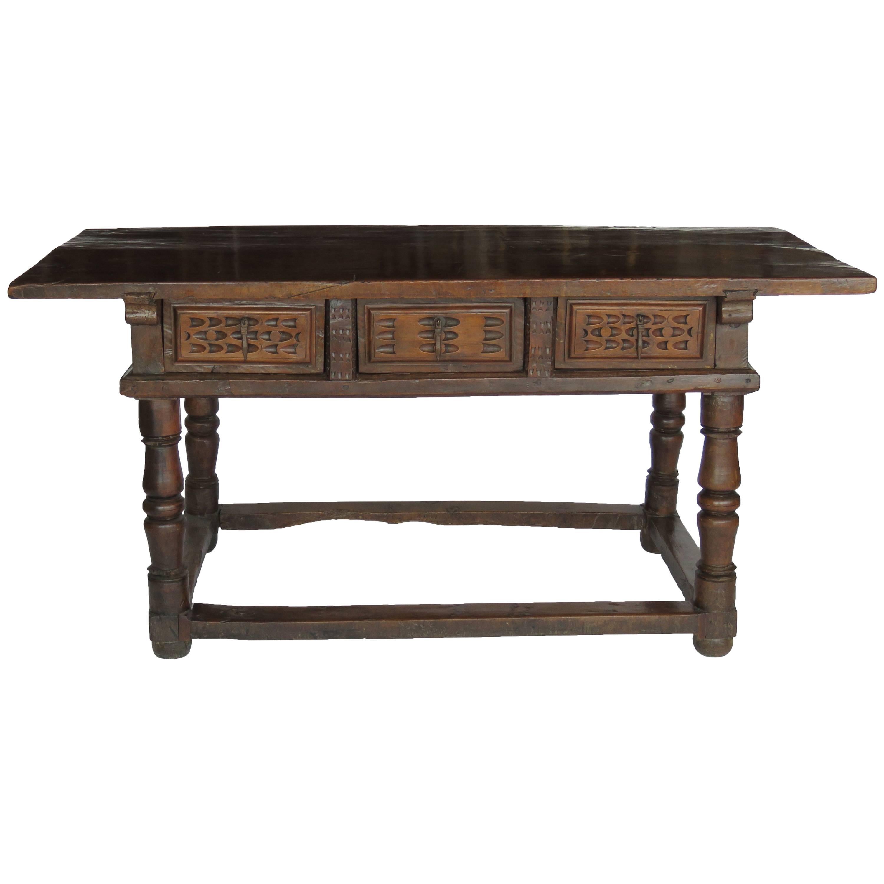 17th Century Baroque Walnut Library Center Table For Sale