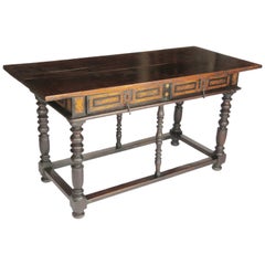 Late 17th Century Spanish Baroque Inlaid Walnut Library Centre Table 2