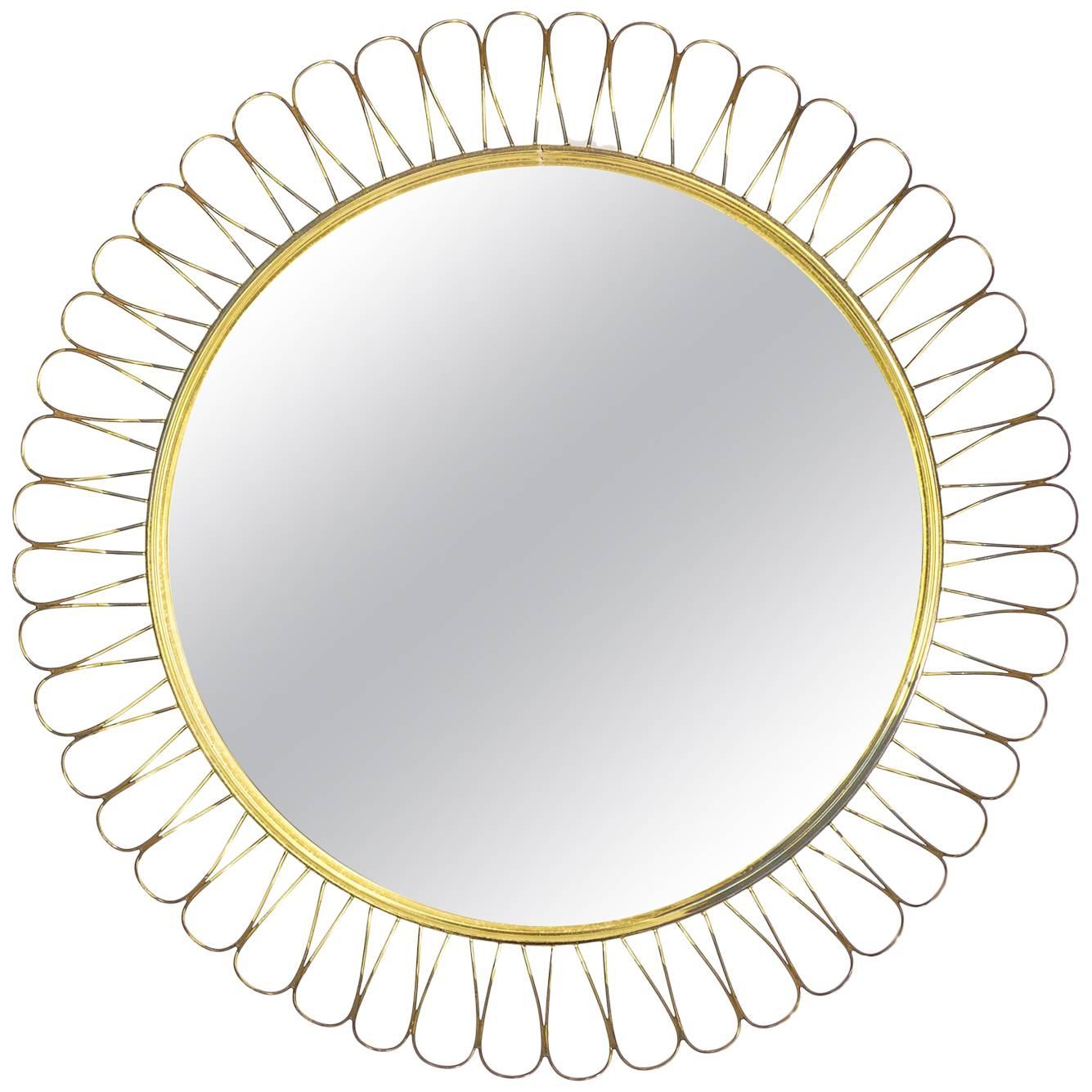 Brass "Sunflower" Mirror, 1950s For Sale