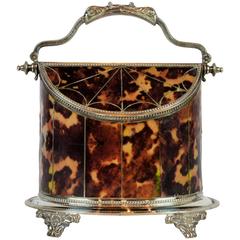 Early 20th Century Sheffield Silver Plate and Tortoise Shell Footed Caddy
