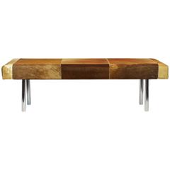 Sharp Mid-Century Style Minimalist Bench or Ottoman Covered with Cowhide Squares