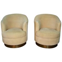 Pair of Milo Baughman Style Swivel Club Chairs 8