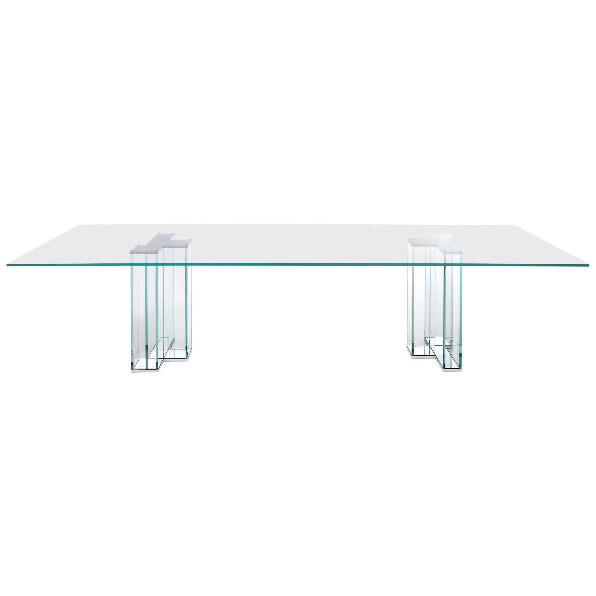 Gallotti and Radice Ever Table in Extra Light Glass with Chromed Parts For Sale