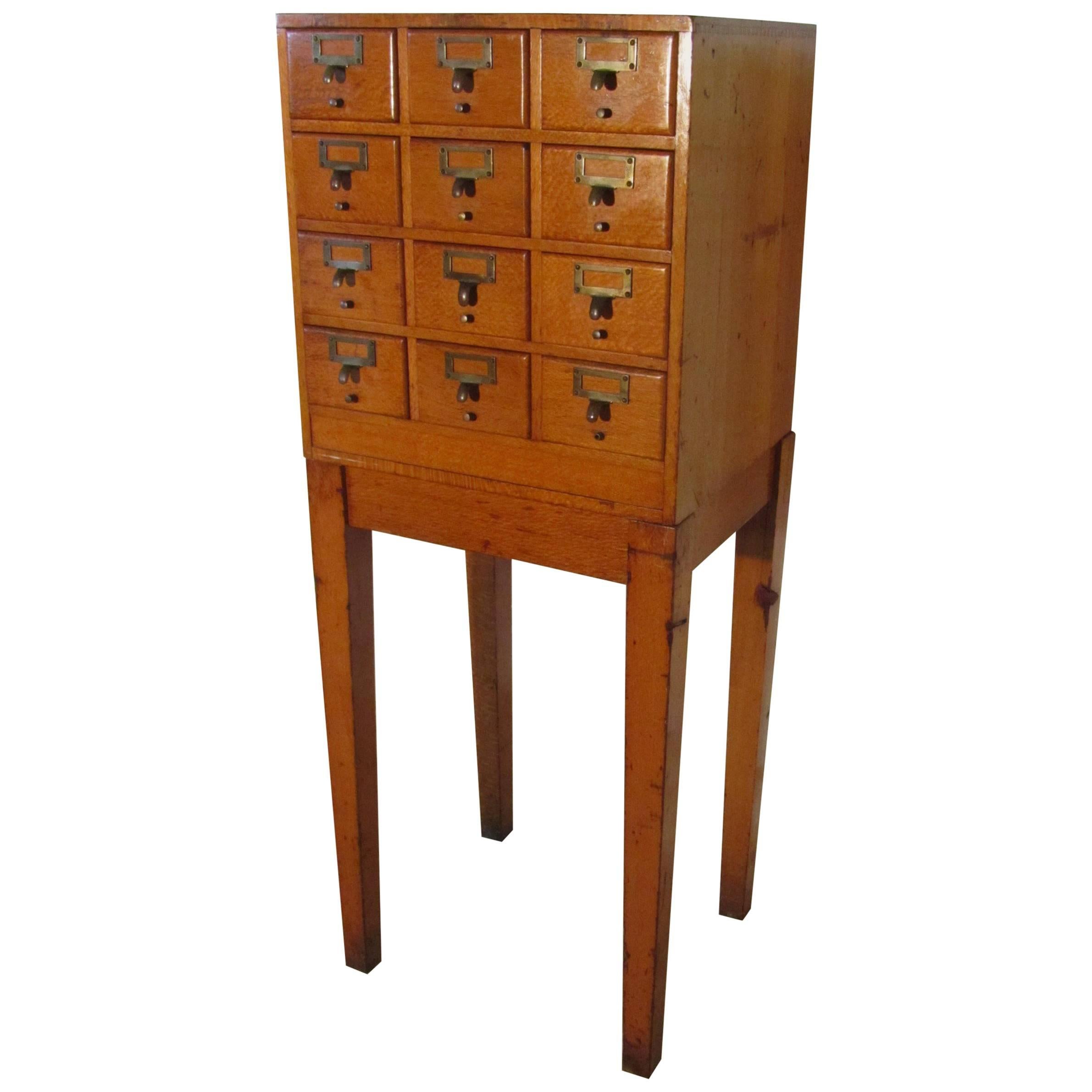 12-Drawer Golden Oak Card Index Filing Cabinet, Wine Rack