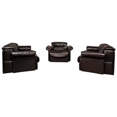 Exclusive Mid-Century Leather Sofa Set and Lounge Chair Designed for De Sede