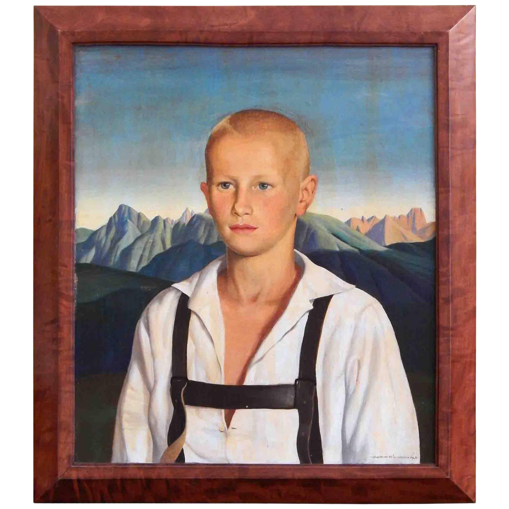 "Blond Youth with Lederhosen, " Portrait by Reyl-Hanisch