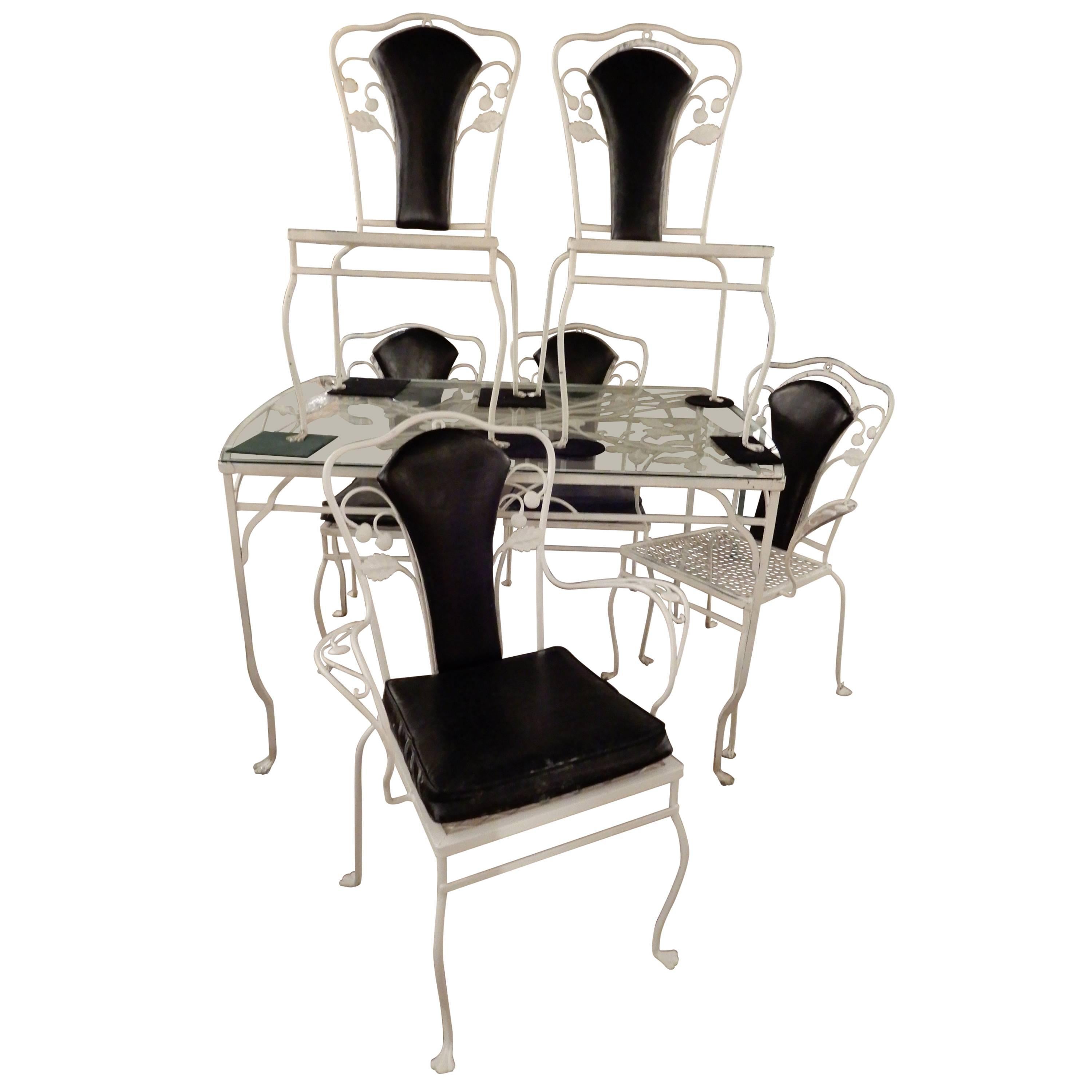 Salterini Wrought Iron Dining Set Seven Pieces For Sale