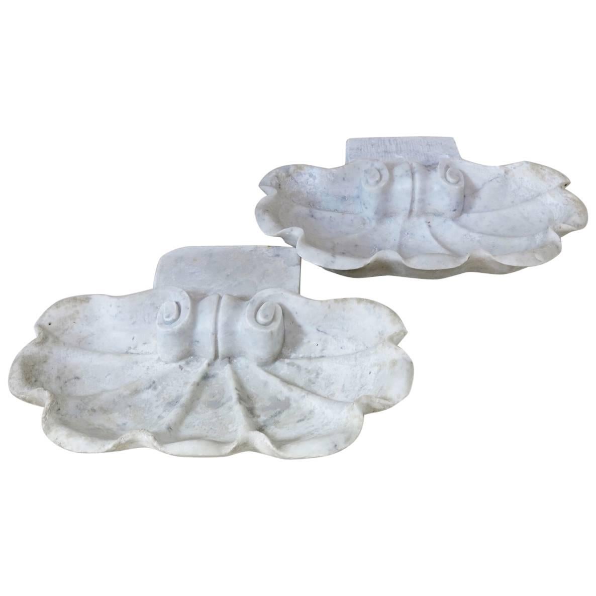 Pair of Antique Marble Shell Basins, France, 19th Century