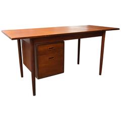 Arne Vodder Style Single Pedestal Drop-Leaf Teak Desk
