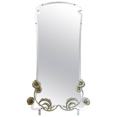 Art Nouveau Mirror with Carved Flowers, France, Early 20th Century