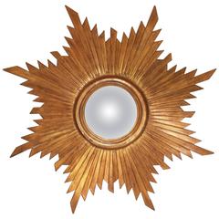 French Convex Sunburst Gilded Mirror, circa 1950