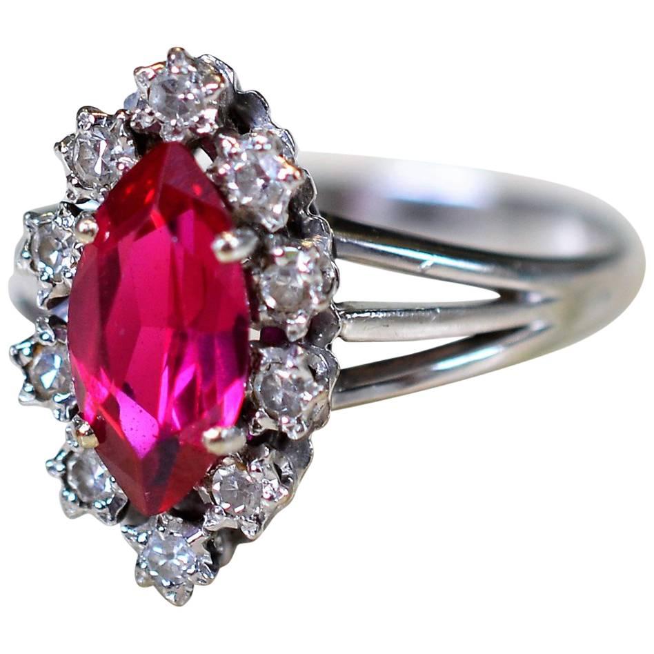 Ring in 18-Karat White Gold with Rubies and Diamonds For Sale
