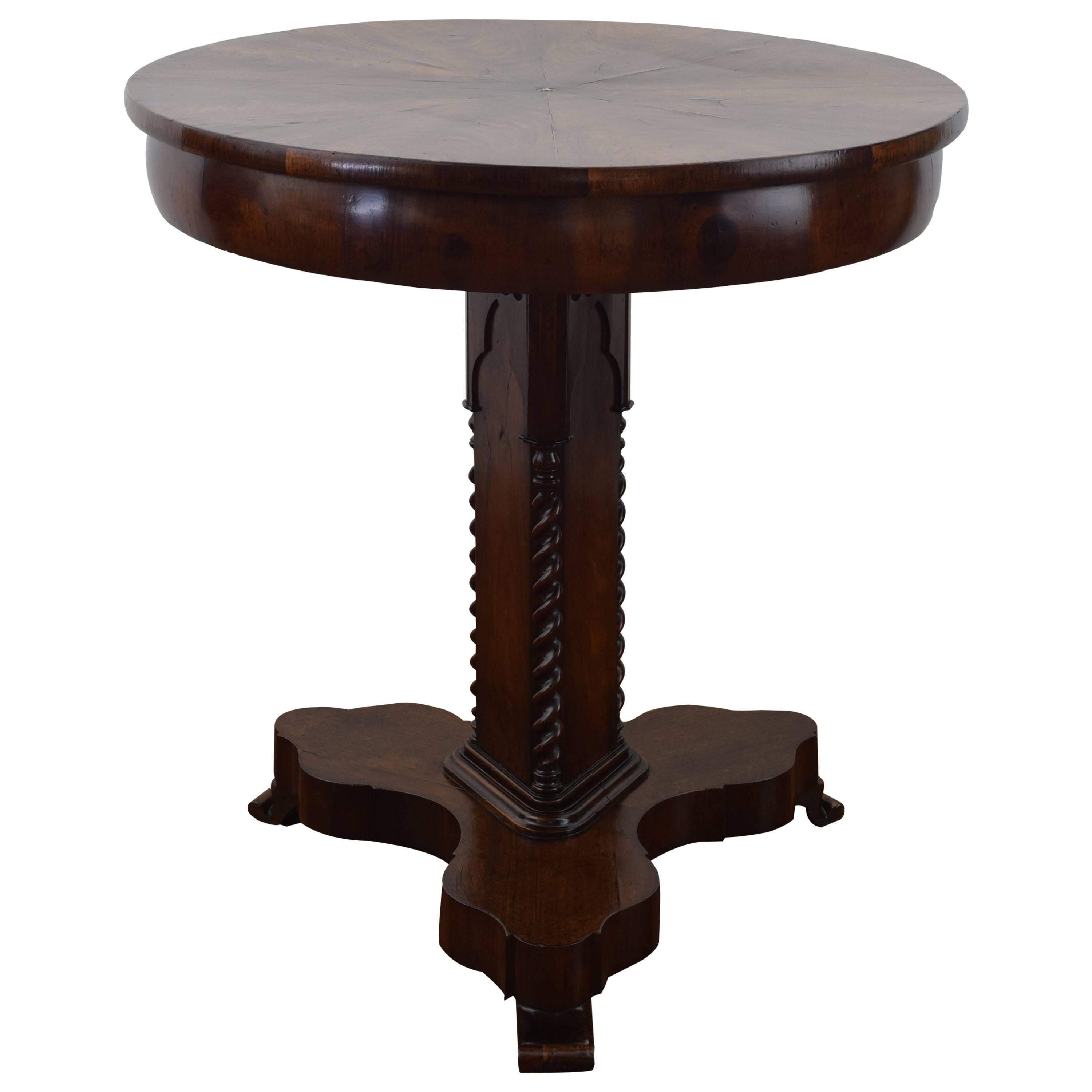 Italian Gothic Revival Carved Mahogany and Inlaid Center Table, Mid-19th Century