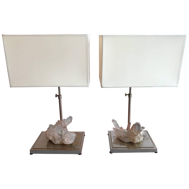 French Crystal Table Lamp Pair 147, Agate Crystal Table Lamps With Prisms