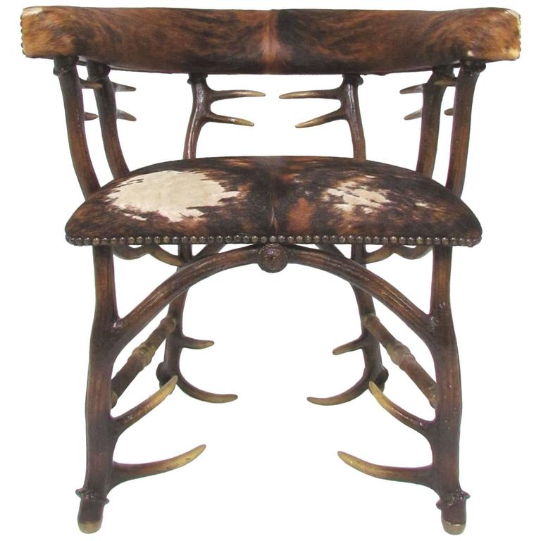Faux Antler and Cowhide Occasional Armchair at 1stdibs