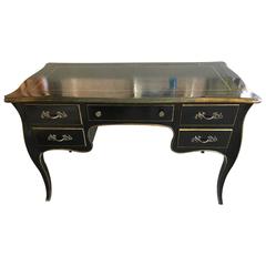 Jacques Bodart Black Lacquered Desk with Leather Top