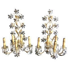Pair of Five-Arm Italian Floral Crystal Wall Sconces